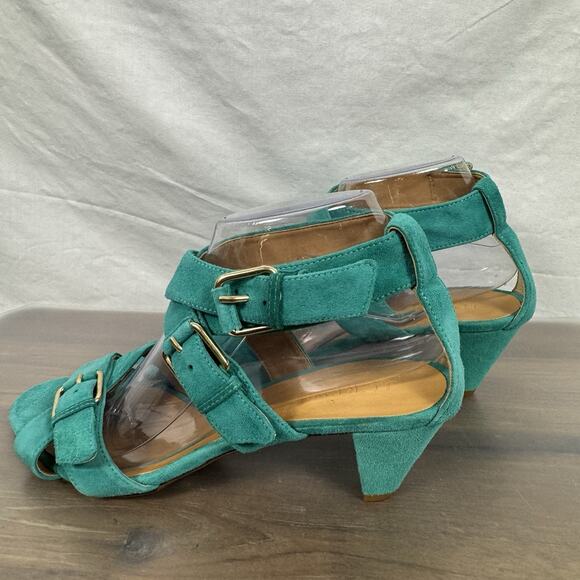 J.Crew Size 9 Lucca Suede Sandals Teal Style 37224 Made in Italy - Picture 11 of 13